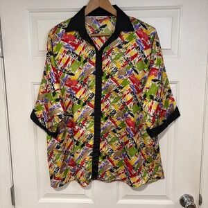 ANISE Vintage Colorful Bold Womens XL Abstract Print Button Up Oversized Shirt‎